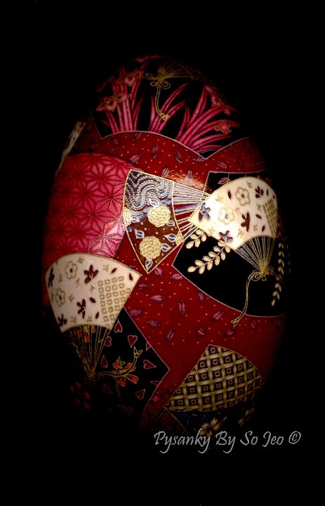 Kimono Fans Chiyogami Ukrainian Style Easter Egg Pysanky by So Jeo